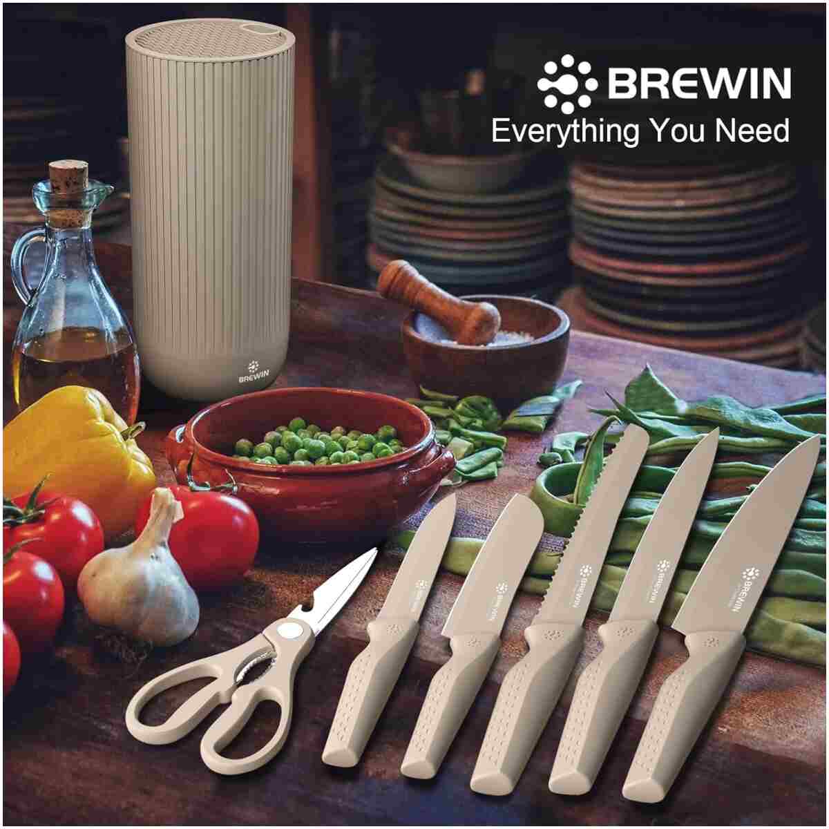 Knife Set, Brewin Kitchen Knife Set, Knives Set for Kitchen, Universal Knife Block, Utility Knife Block Set, Kitchen Essentials, New Home Essentials, Apartment Essentials,...