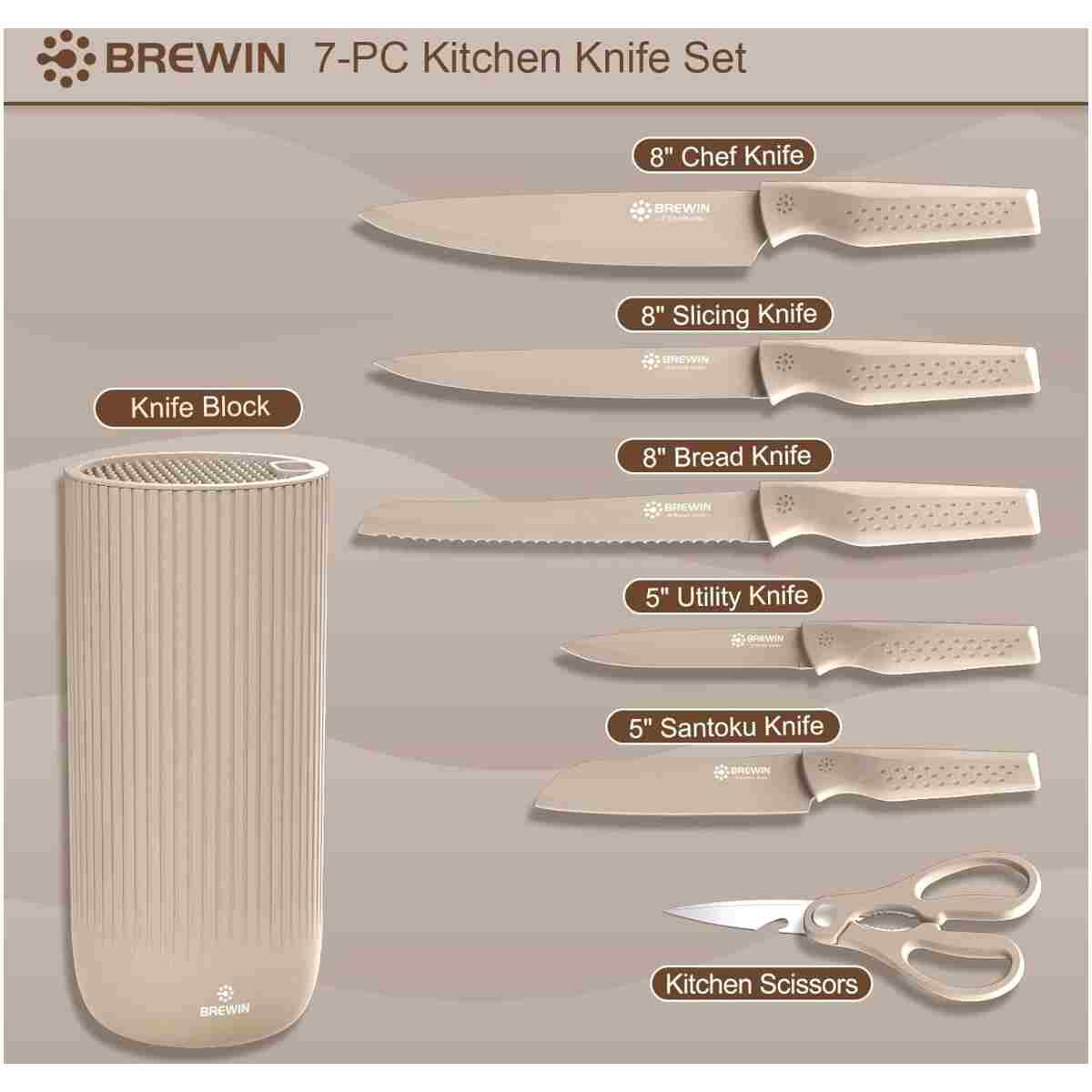 Knife Set, Brewin Kitchen Knife Set, Knives Set for Kitchen, Universal Knife Block, Utility Knife Block Set, Kitchen Essentials, New Home Essentials, Apartment Essentials,...