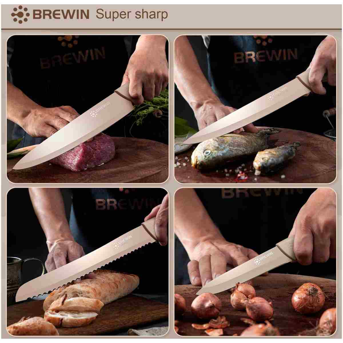 Knife Set, Brewin Kitchen Knife Set, Knives Set for Kitchen, Universal Knife Block, Utility Knife Block Set, Kitchen Essentials, New Home Essentials, Apartment Essentials,...