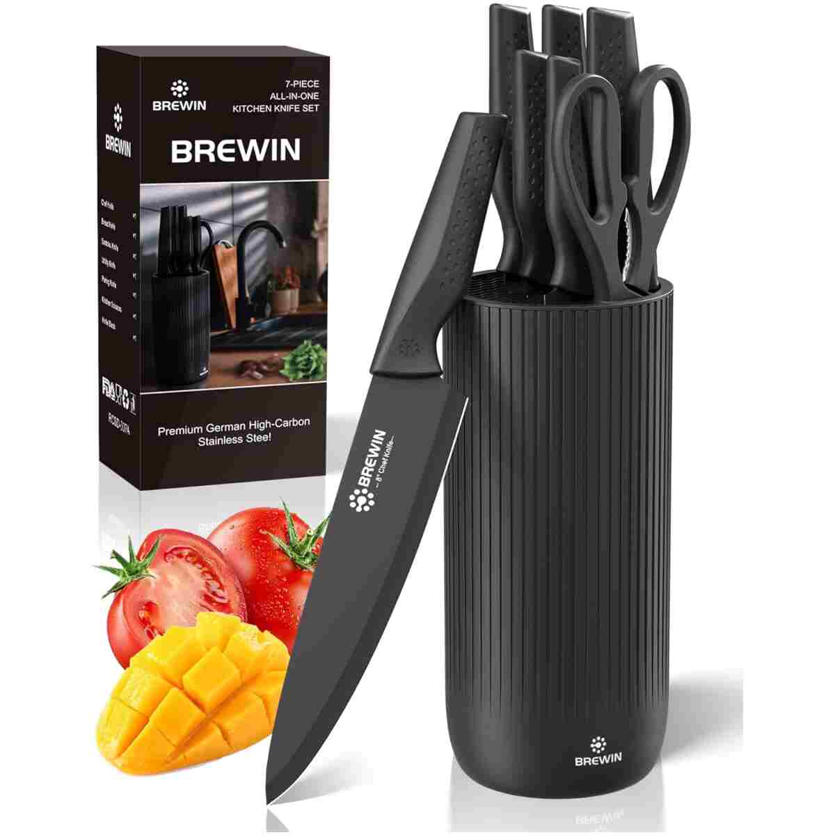 Knife Set, Brewin Kitchen Knife Set, Knives Set for Kitchen, Universal Knife Block, Utility Knife Block Set, Kitchen Essentials, New Home Essentials, Apartment Essentials,...