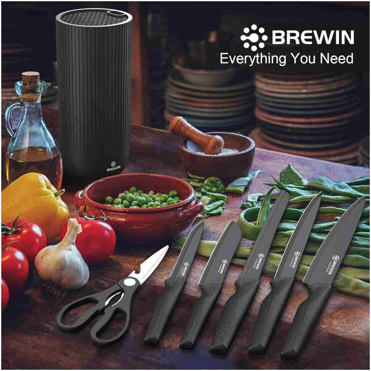Knife Set, Brewin Kitchen Knife Set, Knives Set for Kitchen, Universal Knife Block, Utility Knife Block Set, Kitchen Essentials, New Home Essentials, Apartment Essentials,...
