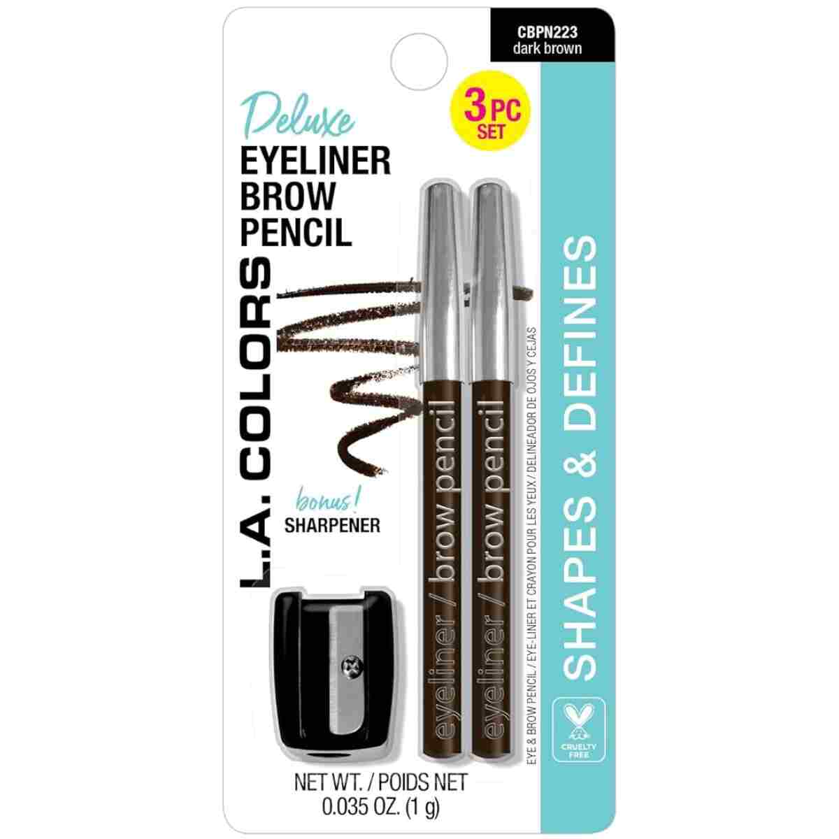 L.A. COLORS Eyeliner/Brow Pencils w/Sharpener (carded), Black CBPN222A