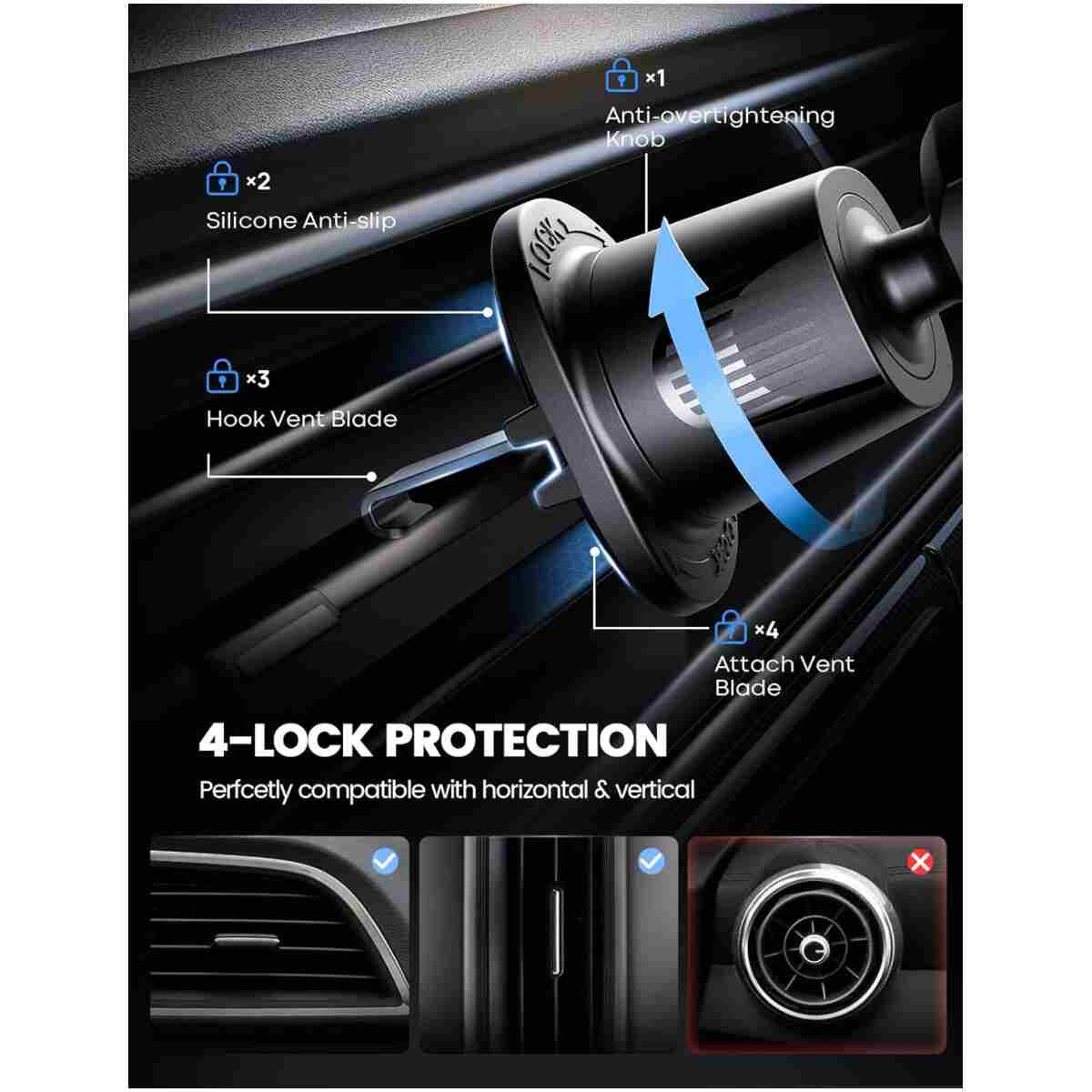 Lamicall 2025 Wider Clamp & Metal Hook Car Phone Holder Vent [Thick Cases Friendly] Phone Holders for Your Car Mount Automobile Hands Free Cradle Air Vent for iPhone 16 15 14 13...