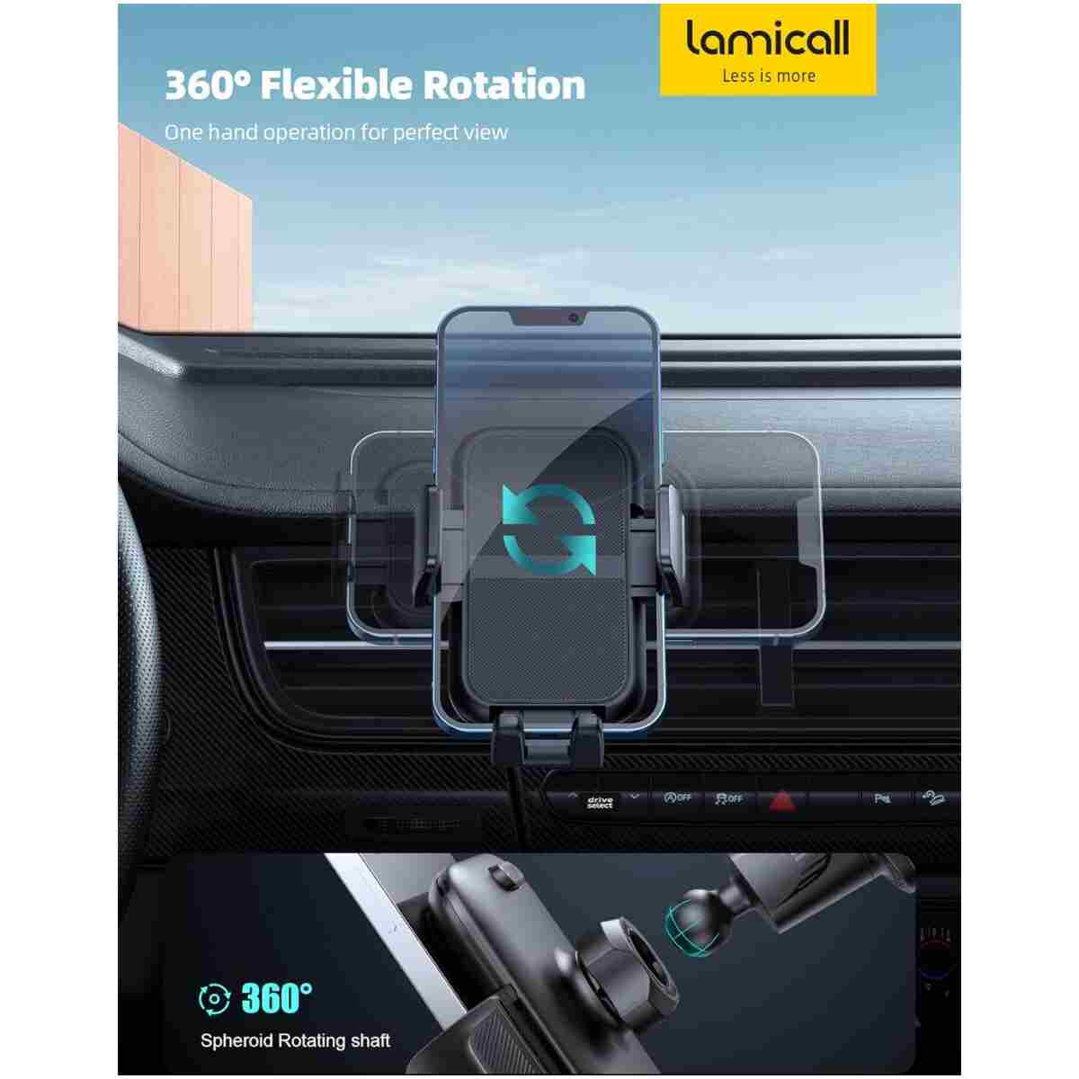 Lamicall 2025 Wider Clamp & Metal Hook Car Phone Holder Vent [Thick Cases Friendly] Phone Holders for Your Car Mount Automobile Hands Free Cradle Air Vent for iPhone 16 15 14 13...