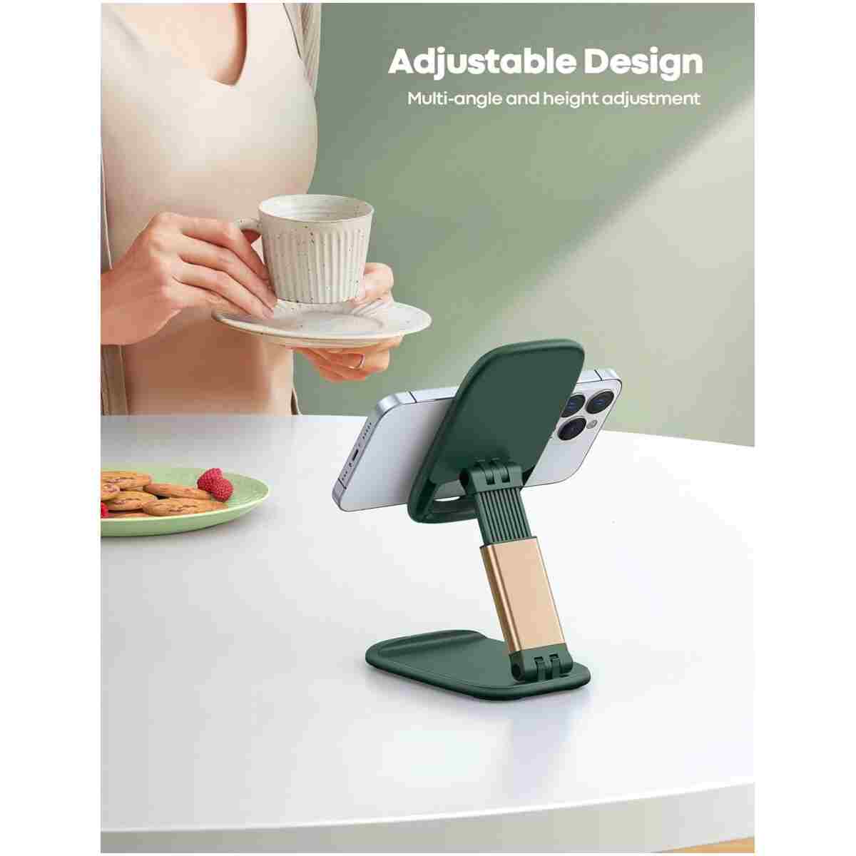 Lamicall Foldable Phone Stand for Desk - Height Adjustable Cell Phone Holder Portable Cellphone Cradle Desktop Dock Compatible with iPhone 16 15 14 13 Pro Max Mini, 12 11 XR X 8...