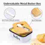 LANDNEOO Butter Dish with Lid and Butter Curler Knife - Unbreakable Stainless Steel Keeper Container with Double Silicone Sealing, for Kitchen Farmhouse Decor
