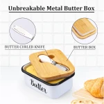 LANDNEOO Butter Dish with Lid and Butter Curler Knife - Unbreakable Stainless Steel Keeper Container with Double Silicone Sealing, for Kitchen Farmhouse Decor