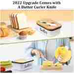 LANDNEOO Butter Dish with Lid and Butter Curler Knife - Unbreakable Stainless Steel Keeper Container with Double Silicone Sealing, for Kitchen Farmhouse Decor