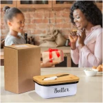 LANDNEOO Butter Dish with Lid and Butter Curler Knife - Unbreakable Stainless Steel Keeper Container with Double Silicone Sealing, for Kitchen Farmhouse Decor