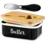 LANDNEOO Butter Dish with Lid and Butter Curler Knife - Unbreakable Stainless Steel Keeper Container with Double Silicone Sealing, for Kitchen Farmhouse Decor