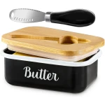 LANDNEOO Butter Dish with Lid and Butter Curler Knife - Unbreakable Stainless Steel Keeper Container with Double Silicone Sealing, for Kitchen Farmhouse Decor