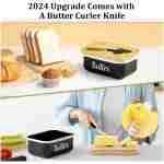 LANDNEOO Butter Dish with Lid and Butter Curler Knife - Unbreakable Stainless Steel Keeper Container with Double Silicone Sealing, for Kitchen Farmhouse Decor