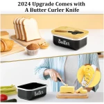 LANDNEOO Butter Dish with Lid and Butter Curler Knife - Unbreakable Stainless Steel Keeper Container with Double Silicone Sealing, for Kitchen Farmhouse Decor