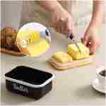 LANDNEOO Butter Dish with Lid and Butter Curler Knife - Unbreakable Stainless Steel Keeper Container with Double Silicone Sealing, for Kitchen Farmhouse Decor