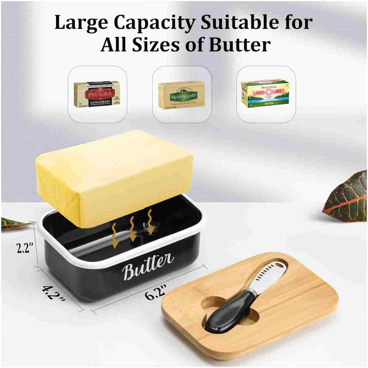 LANDNEOO Butter Dish with Lid and Butter Curler Knife - Unbreakable Stainless Steel Keeper Container with Double Silicone Sealing, for Kitchen Farmhouse Decor