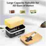LANDNEOO Butter Dish with Lid and Butter Curler Knife - Unbreakable Stainless Steel Keeper Container with Double Silicone Sealing, for Kitchen Farmhouse Decor
