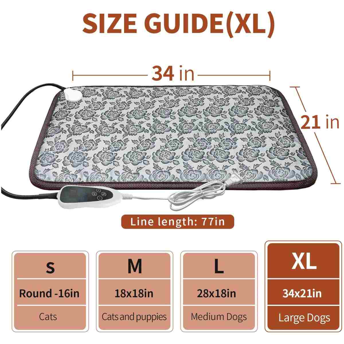 Large Dog Heating Pad 34x21in Waterproof Pet Heating Pad for Smart Thermostat Switch, Whelping Supplies Heated Dog Bed,Adding Wire Rope Wires Puppy Heating Pad Mat-Whelping Box...