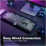 大字体背光电脑键盘，USB 全尺寸有线键盘，带 7 色背光、腕托、发光键盘，适用于 Windows、PC、笔记本电脑 - 易于查看，易于设置