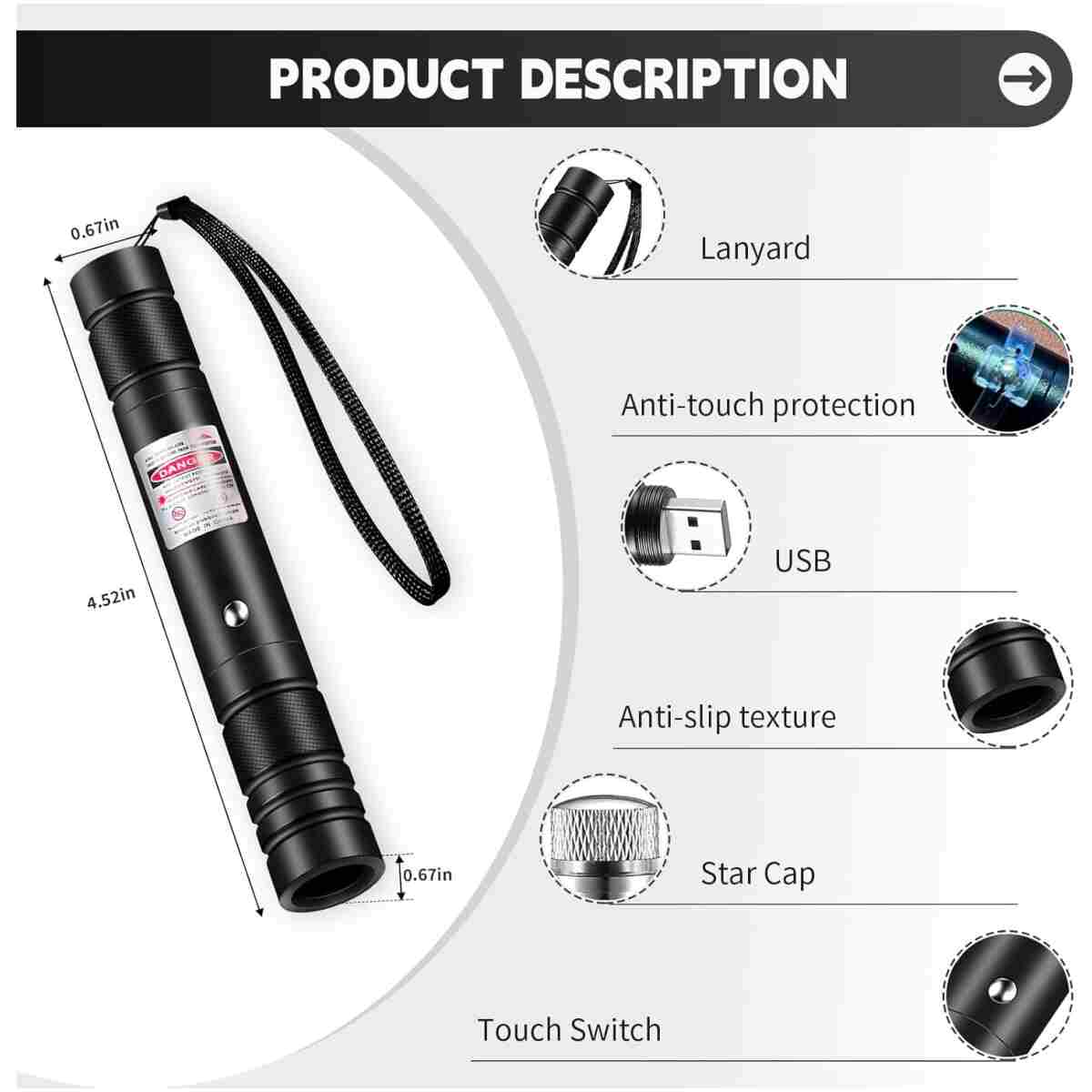 Laser Pointer High Power, Green Laser Pointer Indicator Light, Long Range Lazer Pointer for Hiking, USB Charge