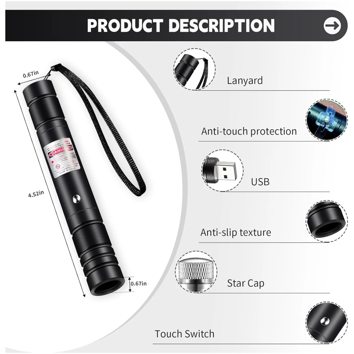 Laser Pointer High Power, Green Laser Pointer Indicator Light, Long Range Lazer Pointer for Hiking, USB Charge