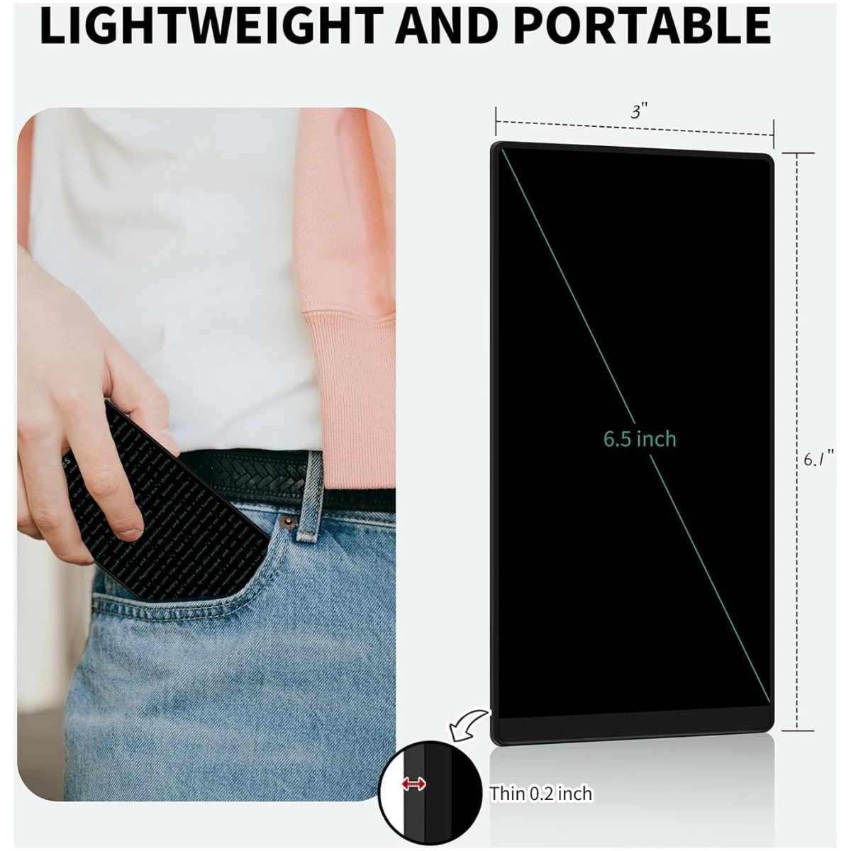 LCD Writing Tablet for Adult: 6.5 Inch Mini Full Screen Drawing Board Reusable Digital Notepad Portable Use for Office Study Teaching