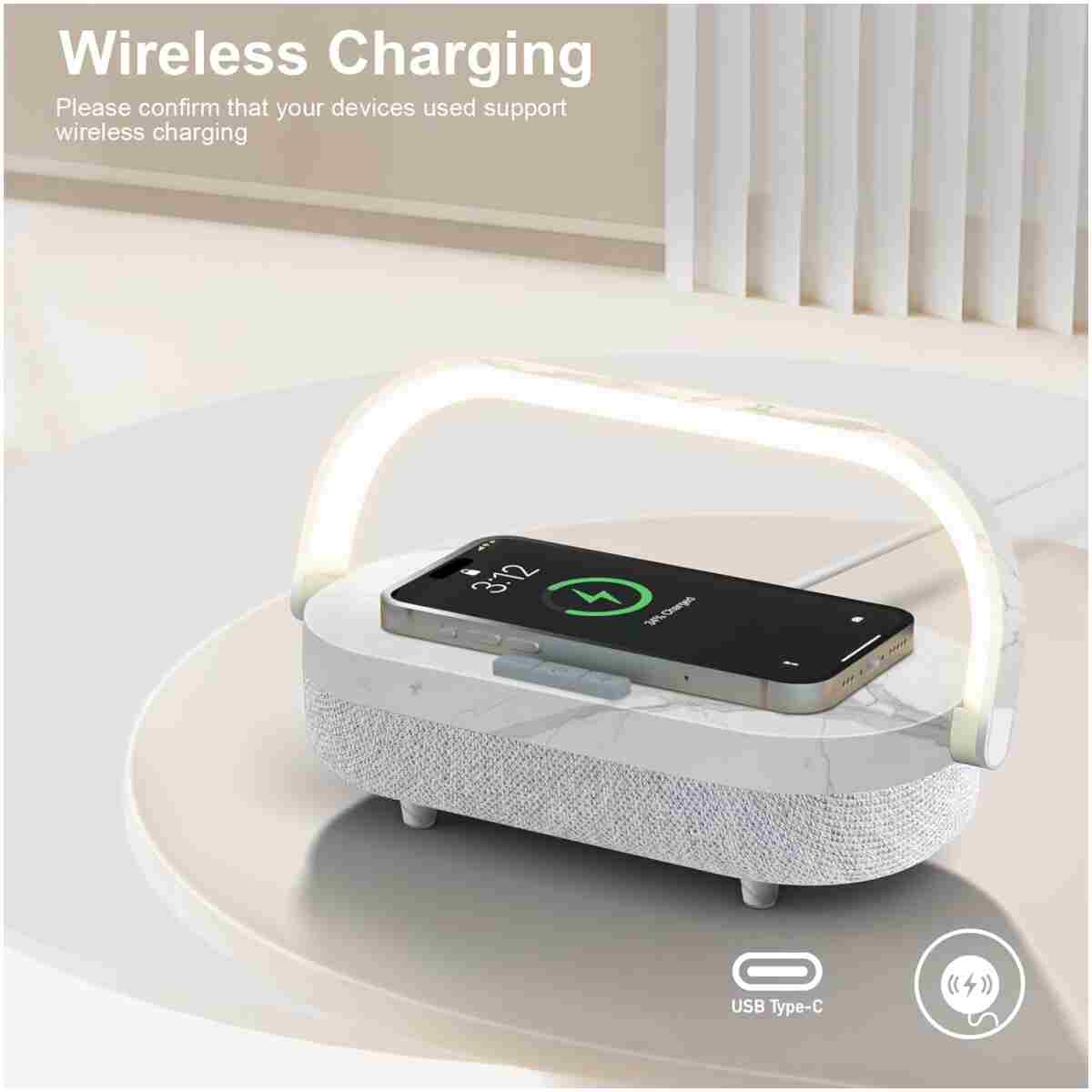 LED Bedside Lamp, Touch Lamps for Bedroom Nightstand, 4 in 1 Bedside Table Lamp with Wireless Charger, Portable Bluetooth Speaker, Phone Holder, Dimmable Charging Birthday Gifts...