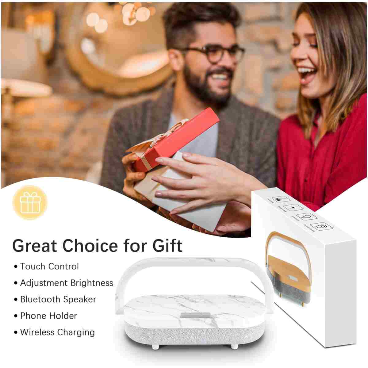 LED Bedside Lamp, Touch Lamps for Bedroom Nightstand, 4 in 1 Bedside Table Lamp with Wireless Charger, Portable Bluetooth Speaker, Phone Holder, Dimmable Charging Birthday Gifts...
