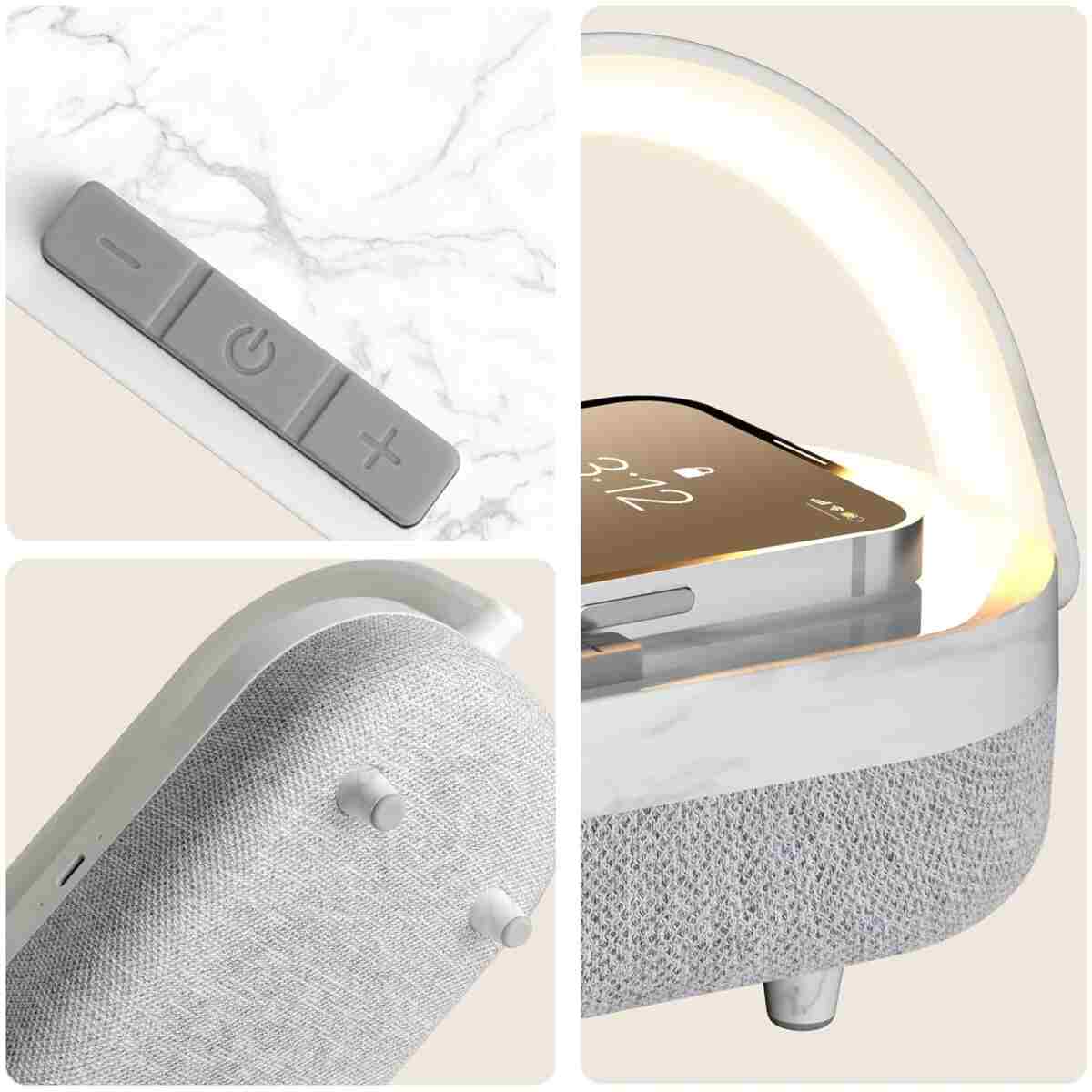 LED Bedside Lamp, Touch Lamps for Bedroom Nightstand, 4 in 1 Bedside Table Lamp with Wireless Charger, Portable Bluetooth Speaker, Phone Holder, Dimmable Charging Birthday Gifts...
