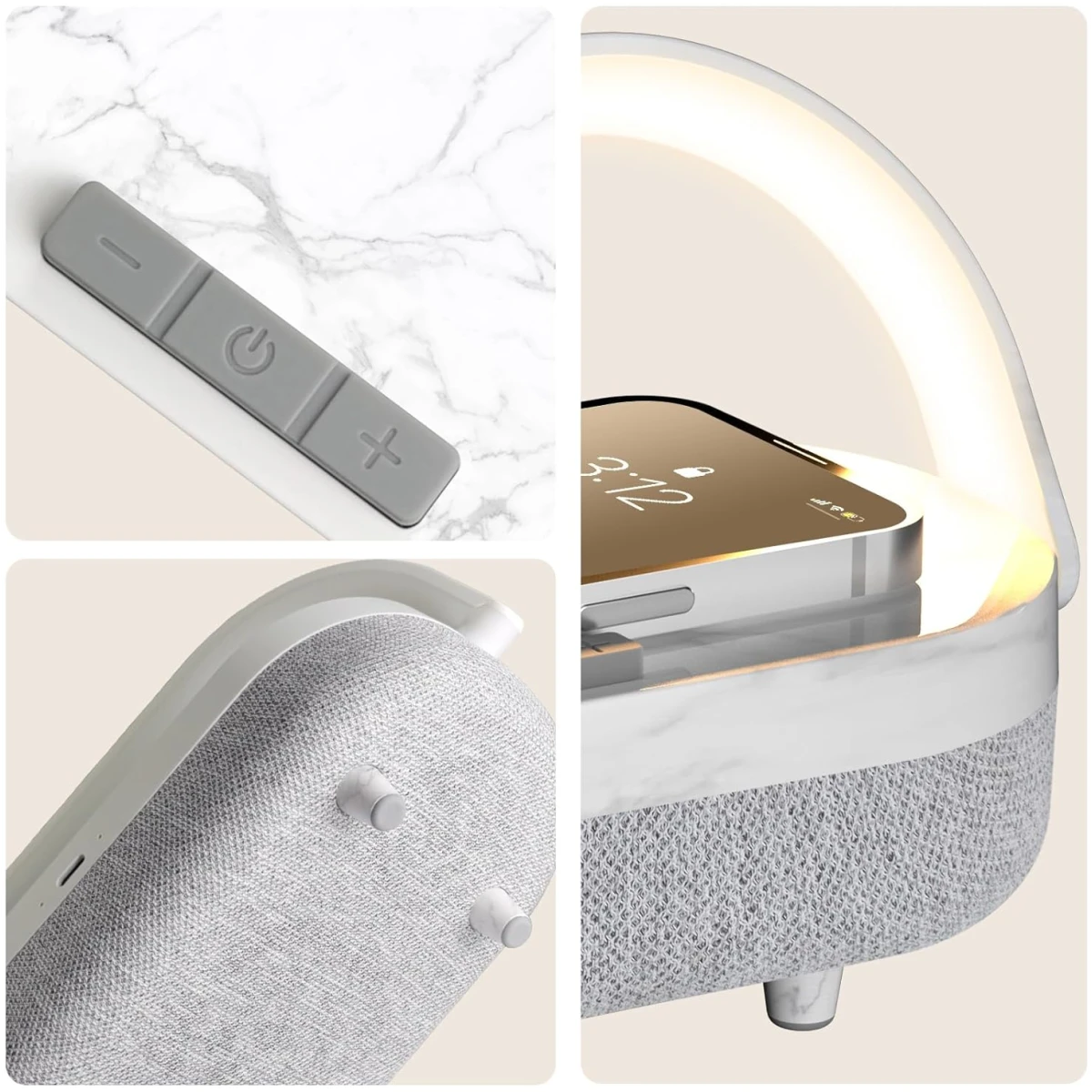 LED Bedside Lamp, Touch Lamps for Bedroom Nightstand, 4 in 1 Bedside Table Lamp with Wireless Charger, Portable Bluetooth Speaker, Phone Holder, Dimmable Charging Birthday Gifts...