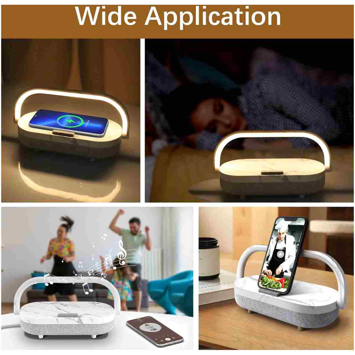 LED Bedside Lamp, Touch Lamps for Bedroom Nightstand, 4 in 1 Bedside Table Lamp with Wireless Charger, Portable Bluetooth Speaker, Phone Holder, Dimmable Charging Birthday Gifts...