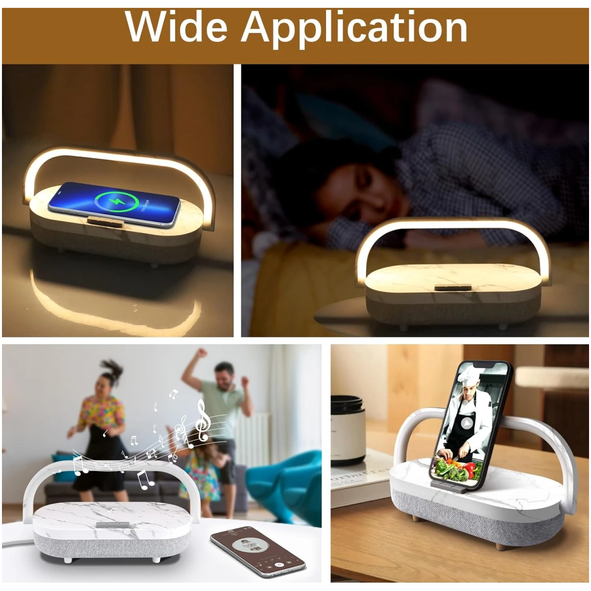 LED Bedside Lamp, Touch Lamps for Bedroom Nightstand, 4 in 1 Bedside Table Lamp with Wireless Charger, Portable Bluetooth Speaker, Phone Holder, Dimmable Charging Birthday Gifts...