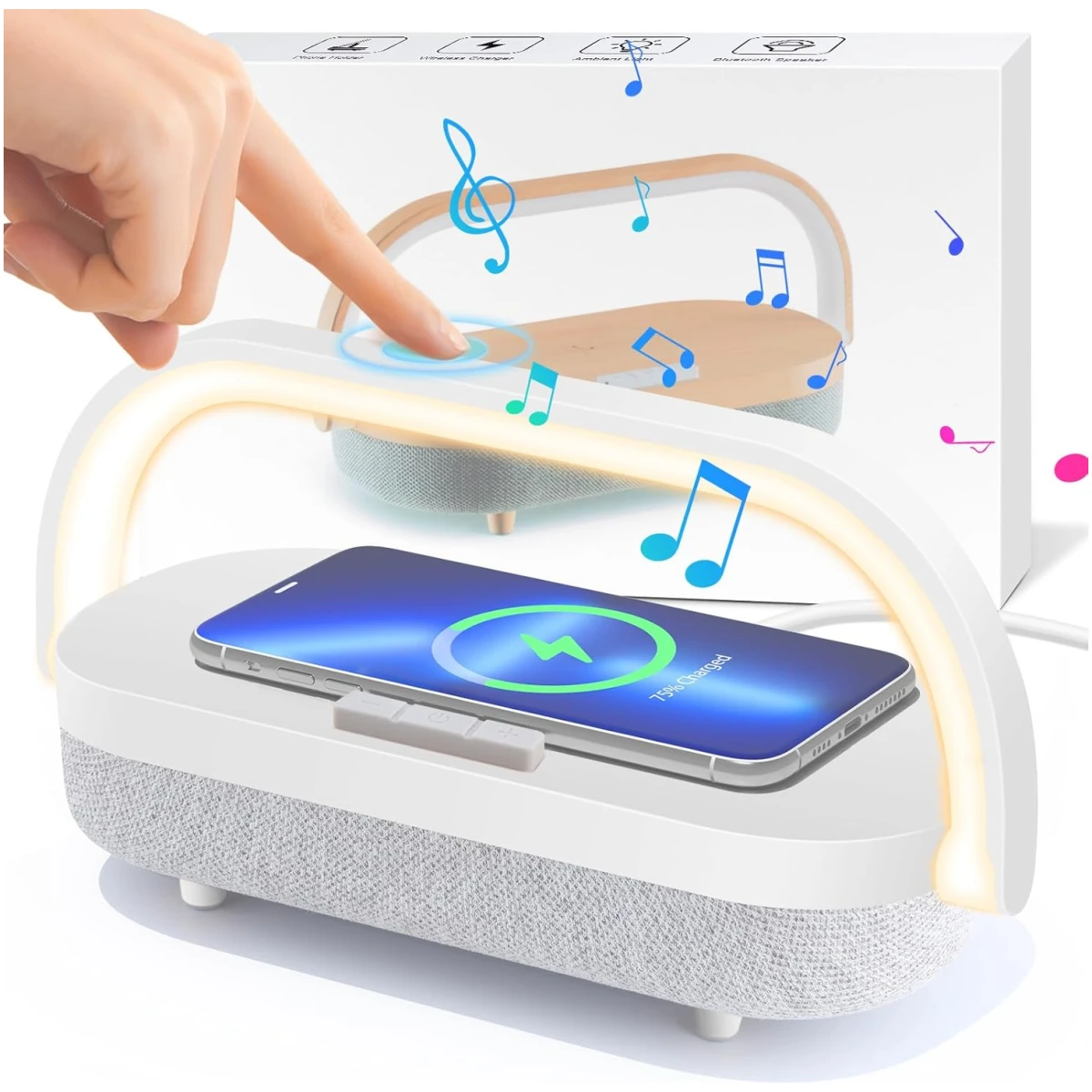 LED Bedside Lamp, Touch Lamps for Bedroom Nightstand, 4 in 1 Bedside Table Lamp with Wireless Charger, Portable Bluetooth Speaker, Phone Holder, Dimmable Charging Birthday Gifts...