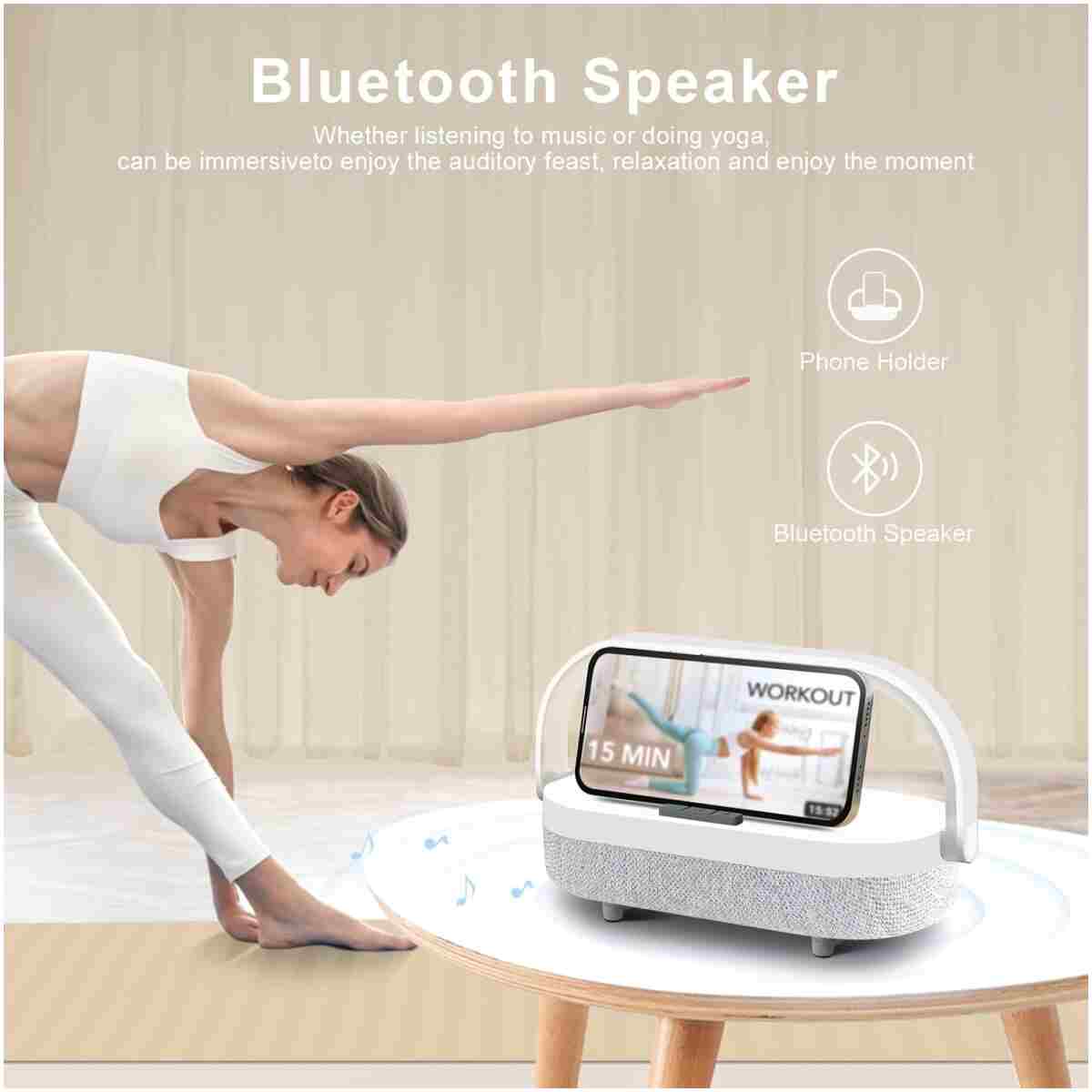 LED Bedside Lamp, Touch Lamps for Bedroom Nightstand, 4 in 1 Bedside Table Lamp with Wireless Charger, Portable Bluetooth Speaker, Phone Holder, Dimmable Charging Birthday Gifts...