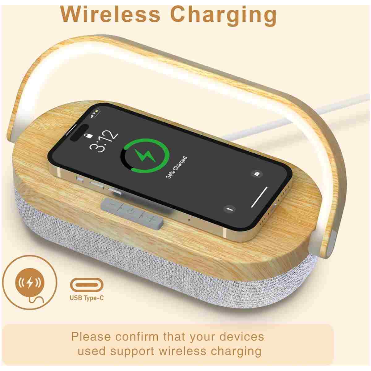 LED Bedside Lamp, Touch Lamps for Bedroom Nightstand, 4 in 1 Bedside Table Lamp with Wireless Charger, Portable Bluetooth Speaker, Phone Holder, Dimmable Charging Birthday Gifts...