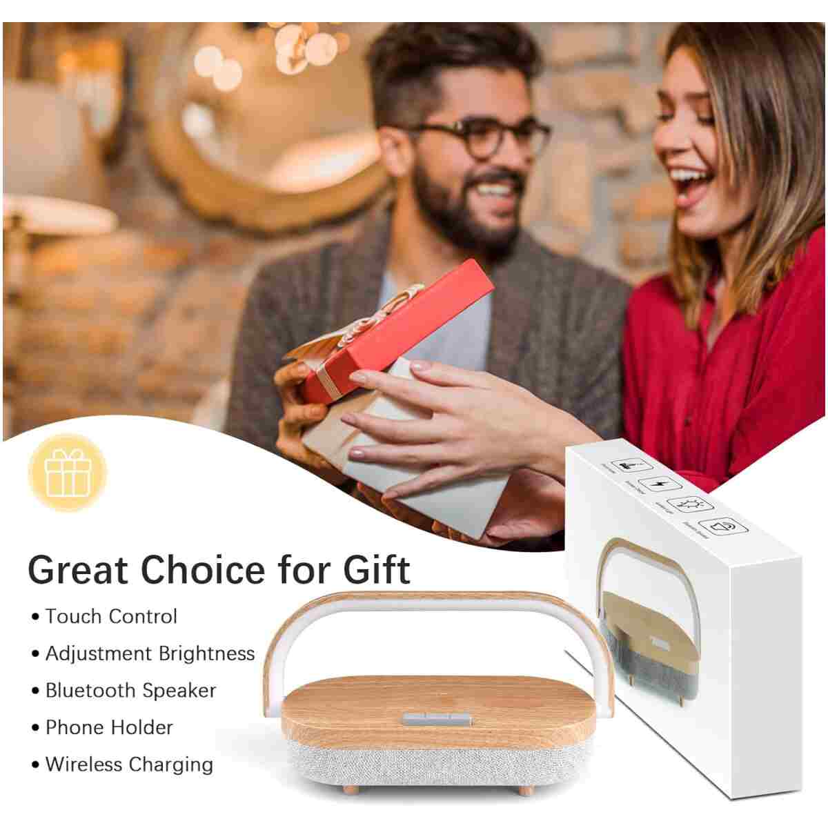 LED Bedside Lamp, Touch Lamps for Bedroom Nightstand, 4 in 1 Bedside Table Lamp with Wireless Charger, Portable Bluetooth Speaker, Phone Holder, Dimmable Charging Birthday Gifts...