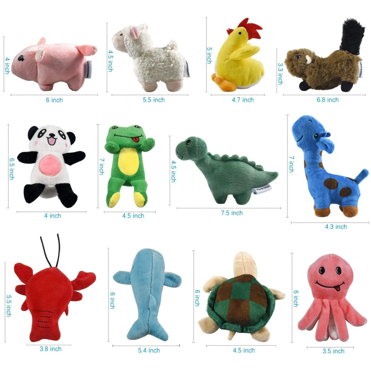 LEGEND SANDY Squeaky Plush Dog Toy Pack for Puppy, Small Stuffed Puppy Chew Toys 12 Dog Toys Bulk with Squeakers, Cute Soft Pet Toy for Small Medium Size Dogs