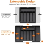 Lifewit Silverware Drawer Organizer, Expandable Utensil Tray for Kitchen, BPA Free Flatware and Cutlery Holder, Adjustable Plastic Storage for Spoons Forks Knives, Large, Black