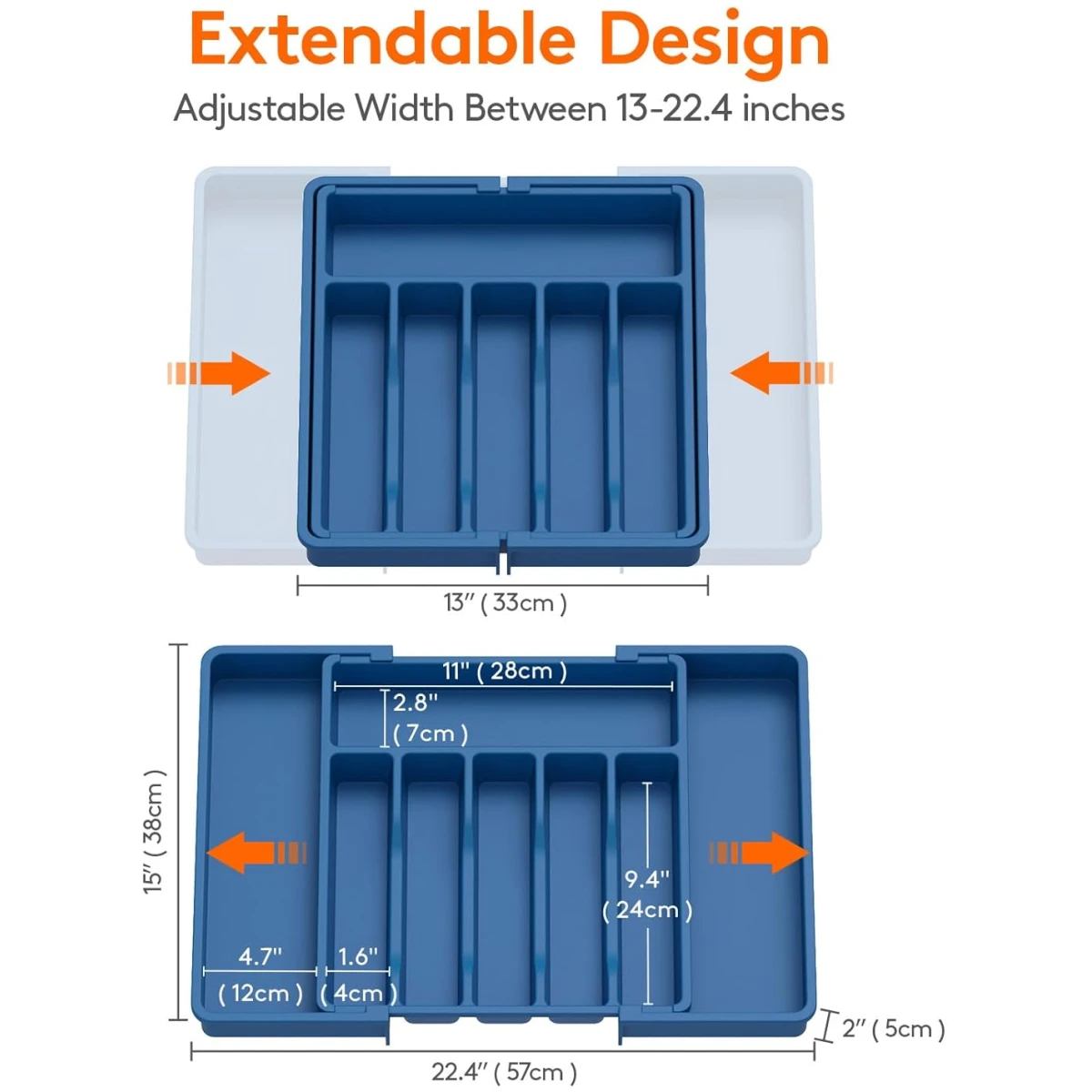 Lifewit Silverware Drawer Organizer, Expandable Utensil Tray for Kitchen, BPA Free Flatware and Cutlery Holder, Adjustable Plastic Storage for Spoons Forks Knives, Large, Dark Blue