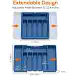 Lifewit Silverware Drawer Organizer, Expandable Utensil Tray for Kitchen, BPA Free Flatware and Cutlery Holder, Adjustable Plastic Storage for Spoons Forks Knives, Large, Dark Blue