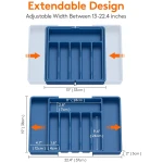 Lifewit Silverware Drawer Organizer, Expandable Utensil Tray for Kitchen, BPA Free Flatware and Cutlery Holder, Adjustable Plastic Storage for Spoons Forks Knives, Large, Dark Blue