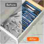 Lifewit Silverware Drawer Organizer, Expandable Utensil Tray for Kitchen, BPA Free Flatware and Cutlery Holder, Adjustable Plastic Storage for Spoons Forks Knives, Large, Dark Blue