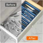 Lifewit Silverware Drawer Organizer, Expandable Utensil Tray for Kitchen, BPA Free Flatware and Cutlery Holder, Adjustable Plastic Storage for Spoons Forks Knives, Large, Dark Blue