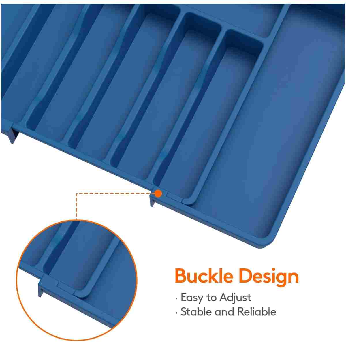 Lifewit Silverware Drawer Organizer, Expandable Utensil Tray for Kitchen, BPA Free Flatware and Cutlery Holder, Adjustable Plastic Storage for Spoons Forks Knives, Large, Dark Blue