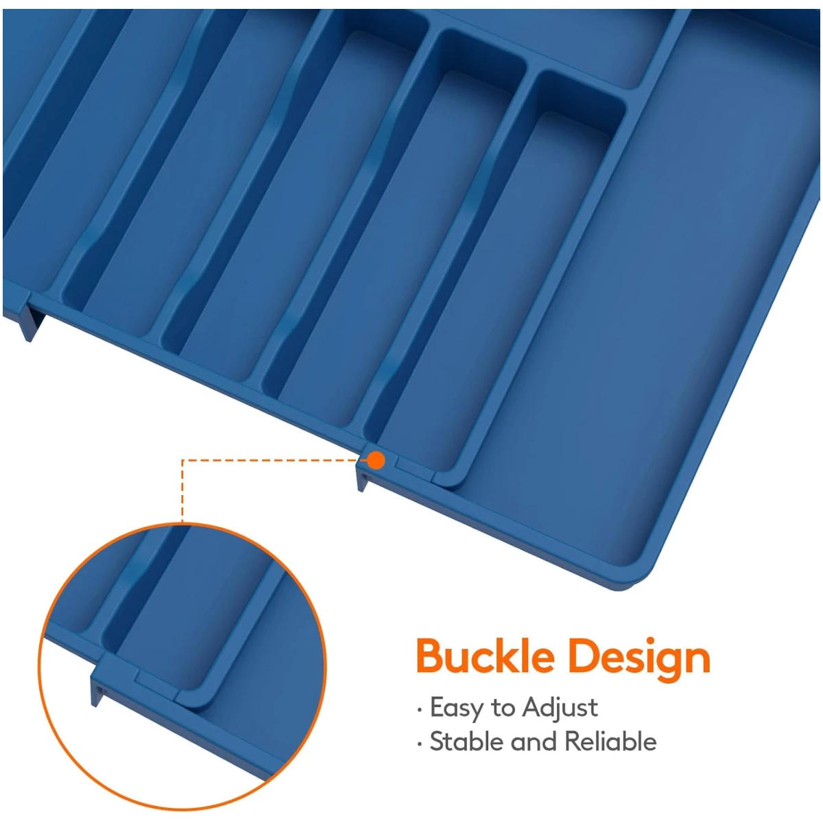 Lifewit Silverware Drawer Organizer, Expandable Utensil Tray for Kitchen, BPA Free Flatware and Cutlery Holder, Adjustable Plastic Storage for Spoons Forks Knives, Large, Dark Blue