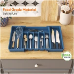 Lifewit Silverware Drawer Organizer, Expandable Utensil Tray for Kitchen, BPA Free Flatware and Cutlery Holder, Adjustable Plastic Storage for Spoons Forks Knives, Large, Dark Blue