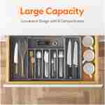 Lifewit Silverware Drawer Organizer, Expandable Utensil Tray for Kitchen, BPA Free Flatware and Cutlery Holder, Adjustable Plastic Storage for Spoons Forks Knives, Large, Dark Gray