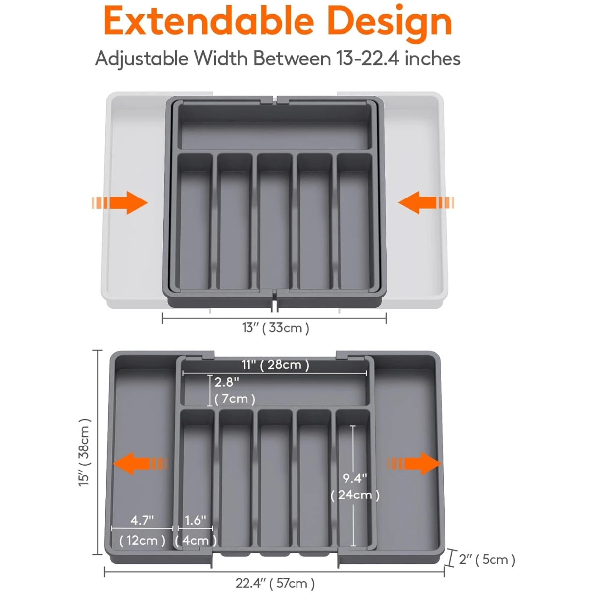 Lifewit Silverware Drawer Organizer, Expandable Utensil Tray for Kitchen, BPA Free Flatware and Cutlery Holder, Adjustable Plastic Storage for Spoons Forks Knives, Large, Dark Gray