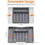 Lifewit Silverware Drawer Organizer, Expandable Utensil Tray for Kitchen, BPA Free Flatware and Cutlery Holder, Adjustable Plastic Storage for Spoons Forks Knives, Large, Dark Gray