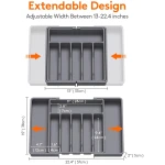 Lifewit Silverware Drawer Organizer, Expandable Utensil Tray for Kitchen, BPA Free Flatware and Cutlery Holder, Adjustable Plastic Storage for Spoons Forks Knives, Large, Dark Gray
