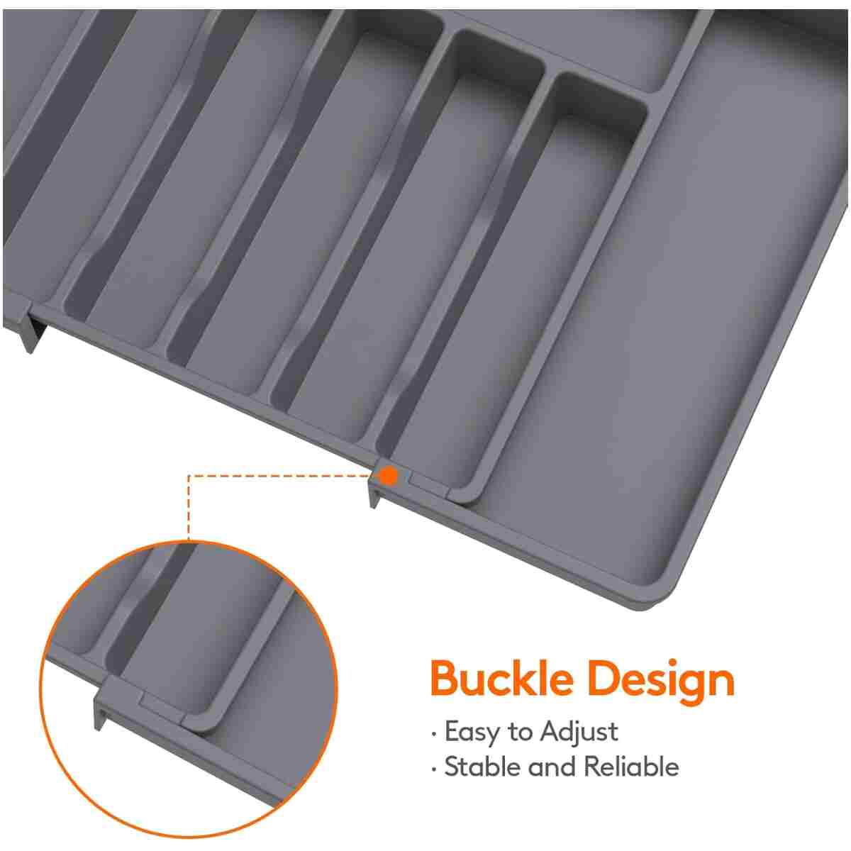 Lifewit Silverware Drawer Organizer, Expandable Utensil Tray for Kitchen, BPA Free Flatware and Cutlery Holder, Adjustable Plastic Storage for Spoons Forks Knives, Large, Dark Gray